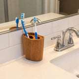 Natural Brown Solid Teak Oval Toothbrush Holder