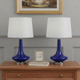 Set Of Two 26" Silver Metal Two Light Bedside Table Lamps With White Globe Shade