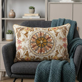 14" X 20" Beige Cotton Throw Pillow With Embroidery