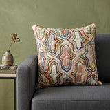 18" Beige and Brown Cotton Throw Pillow With Embroidery
