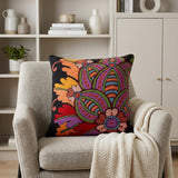 20" Black and Orange Cotton Throw Pillow With Embroidery