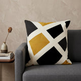 20" Black White And Yellow Cotton Throw Pillow