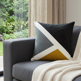 20" Black and Yellow Geometric Cotton Throw Pillow