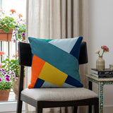 20" Blue and Yellow Geometric Cotton Throw Pillow