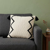 20" x 20" Black and Cream Zigzag Pattern Square Accent Throw Pillow with Tassel