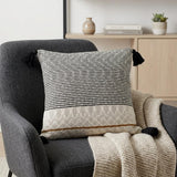 20" x 20" Beige Stripe Pattern Square Accent Throw Pillow with Tassel