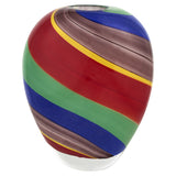 9" Red Blue and Green Striped Murano Style Art Glass Table Vase
