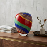 9" Red Blue and Green Striped Murano Style Art Glass Table Vase