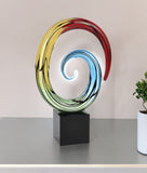 7" Blue and Red Murano Glass Hand Painted Modern Abstract Tabletop Sculpture