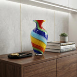 10" Rainbow Abstract Murano Style Glass Table Vase