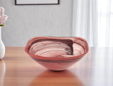 10" Red And White Alabaster Glass Square Salad Bowl