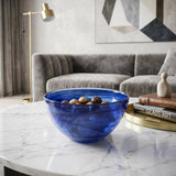 6" Cobalt And White Alabaster Glass Round Candy or Nut Bowl