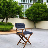 23" Navy Blue and Brown Solid Wood Indoor Outdoor Director Chair with Navy Blue Cushion