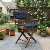 23" Navy Blue and Brown Solid Wood Indoor Outdoor Director Chair with Navy Blue Cushion
