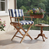 23" Blue and White and Natural Wood Solid Wood Indoor Outdoor Director Chair with Blue and White Cushion