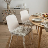Set of Two 17" Ivory and Brown Faux Fur Dining Chair Pads