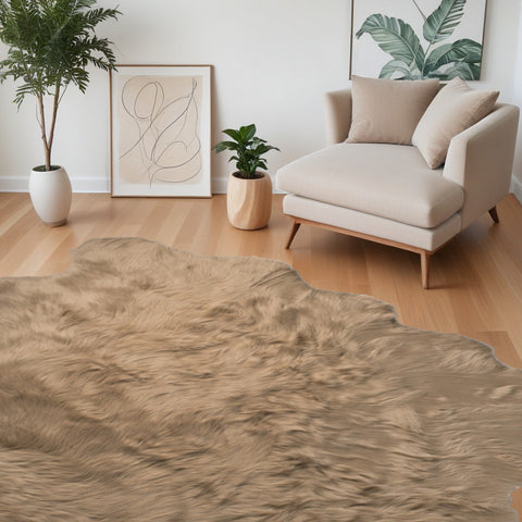 5' X 6' Tan Faux Sheepskin Shag Washable Area Rug