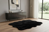 5' X 6' Black Faux Fur Washable Non Skid Area Rug