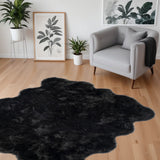6' X 6' Black Faux Fur Washable Non Skid Area Rug