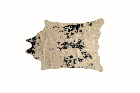4' X 5' Black Gold And Off White Faux Cowhide Animal Print Washable Area Rug