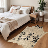 4' X 5' Black Gold And Off White Faux Cowhide Animal Print Washable Area Rug
