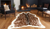 4' X 5' Brown And Off White Faux Cowhide Animal Print Washable Area Rug