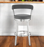 26" Gray And Silver Iron Swivel Backless Counter Height Bar Chair
