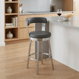 26" Gray And Silver Fabric And Iron Backless Counter Height Swivel Bar Chair