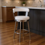 26" White And Silver Fabric And Iron Backless Counter Height Swivel Bar Chair