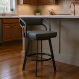 26" Gray And Black Fabric And Iron Low Back Counter Height Swivel Bar Chair