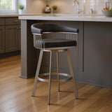 25" Gray And Silver Fabric And Iron Backless Counter Height Swivel Bar Chair