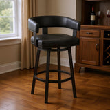 30" Black Faux Leather And Fabric And Iron Low Back Bar Height Swivel Bar Chair