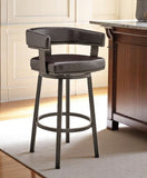 26" Chocolate And Gray Faux Leather And Faux Leather And Iron Low Back Counter Height Swivel Bar Chair