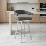 25" Slate Gray And Silver Fabric And Iron Low Back Counter Height Swivel Bar Chair