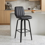 27" Gray And Black Faux Leather And Fabric And Iron Counter Height Swivel Bar Chair