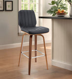 30" Gray and Brown Faux Leather and Solid and Manufactured Wood Bar Height Swivel Bar Chair