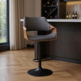 Gray And Black Fabric And Iron Adjustable Height Swivel Bar Chair