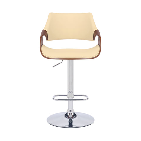Cream and Silver Faux Leather Iron And Wood Adjustable Height Swivel Bar Chair