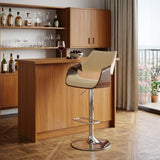 Cream And Silver Faux Leather Iron And Solid Wood Adjustable Height Swivel Bar Chair