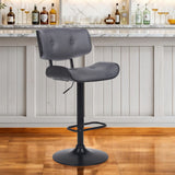 Gray And Black Faux Leather And Iron Adjustable Height Swivel Bar Chair