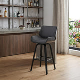 30" Gray And Black Fabric And Iron Bar Height Swivel Bar Chair