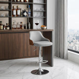 Gray And Silver Faux Leather And Iron Adjustable Height Swivel Bar Chair