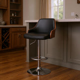 Black And Silver Fabric And Iron Adjustable Height Swivel Bar Chair