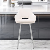 30" White And Silver Iron Swivel Low Back Bar Height Bar Chair