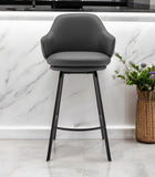 26" Gray and Black Fabric and Iron Low Back Counter Height Swivel Bar Chair