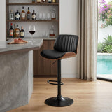 Brown Dark Gray And Black Faux Leather And Iron Adjustable Height Swivel Bar Chair