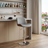 Gray And Silver Fabric And Iron Adjustable Height Swivel Bar Chair