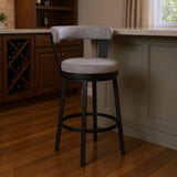 30" Gray And Black Fabric And Iron Bar Height Swivel Bar Chair
