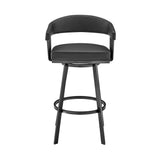 26" Black Faux Leather and Iron Low Back Counter Height Swivel Bar Chair