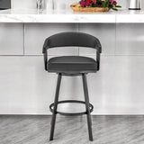 29" Black Fabric and Iron Low Back Bar Height Swivel Bar Chair